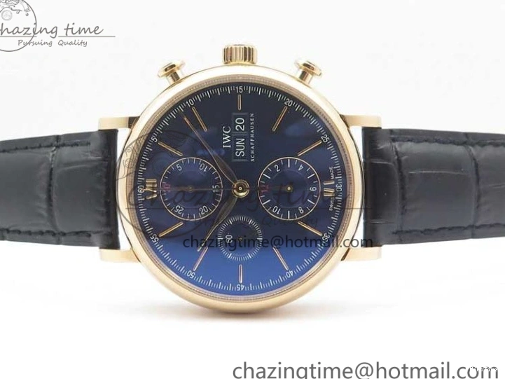 MIROTIME 0106 Portofino Chrono RG ZF 1:1 Best Edition Blue Dial Gold Markers on Black Leather Strap A FlexibleFit 7112